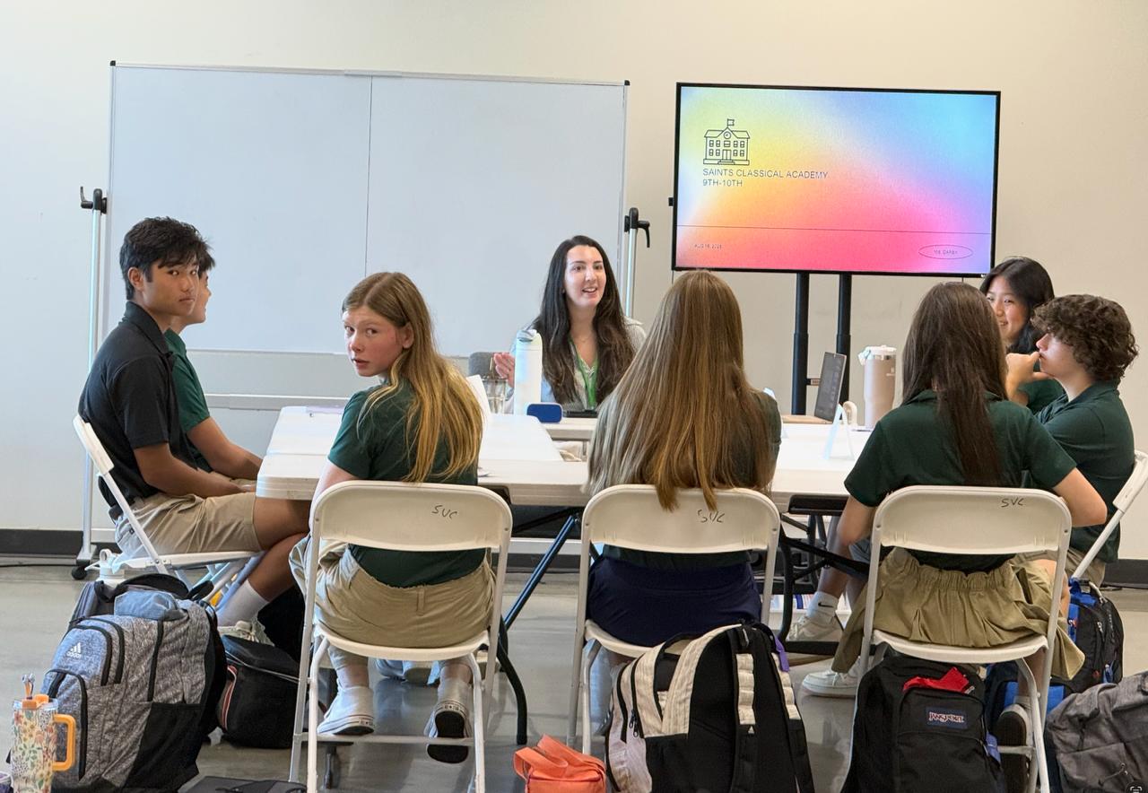 Saints Classical Academy students in classroom discussion